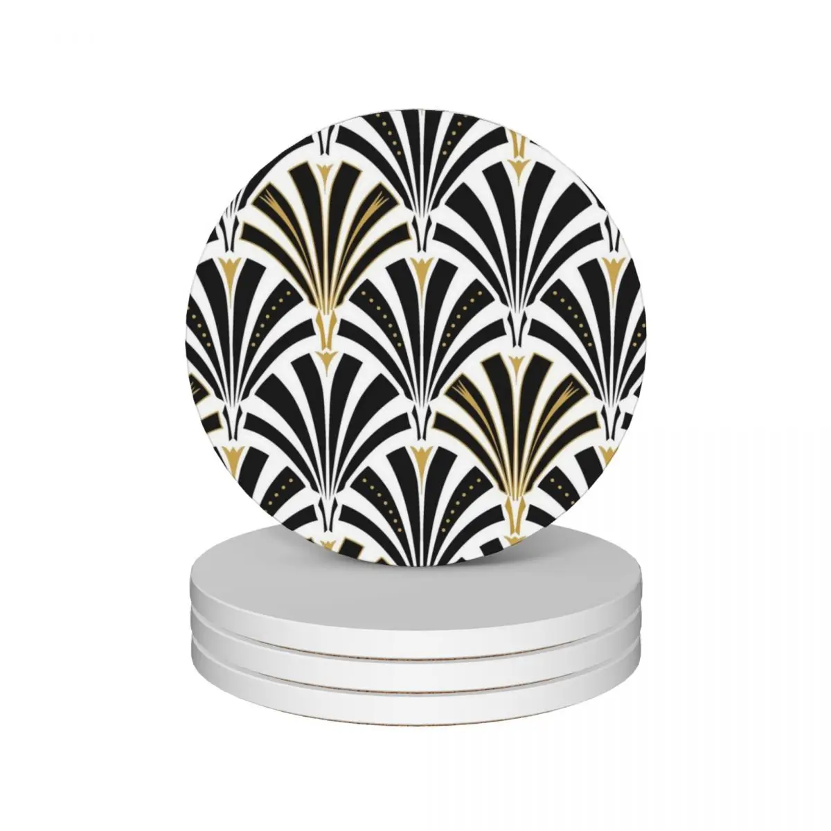 

Art Deco fan pattern, black and white Ceramic Coasters (Set of 4) Cup for tea cup pads Coasters