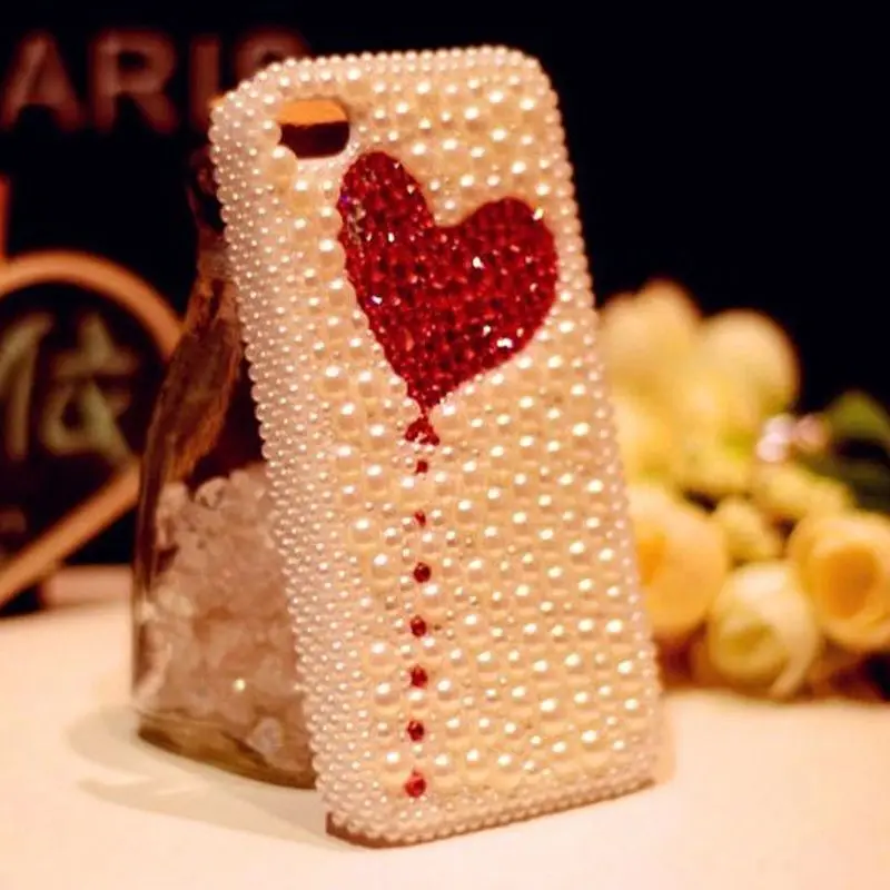 Japanese Kawaii Girl Loves Pearl Rhinestone Heart-shaped Phone Case for Samsung Galaxy S24 S23 S22 S21 Ultra Plus S20 FE A35 A34