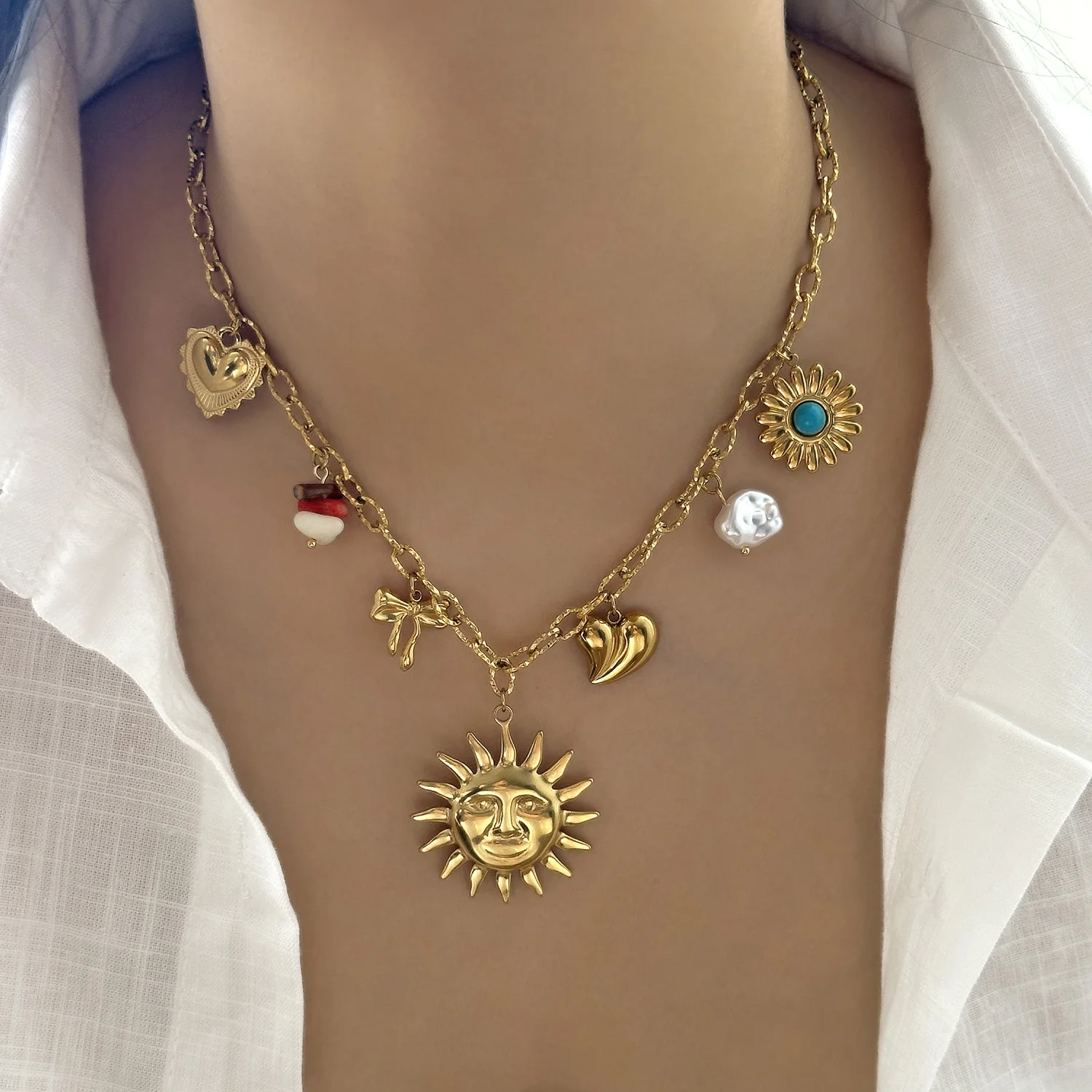Mode Edelstahl Metall Conch Halsketten für Frauen Nette Shell Quaste Keramik Fisch Halsketten Party Täglichen Schmuck Geschenke – Detail 23
