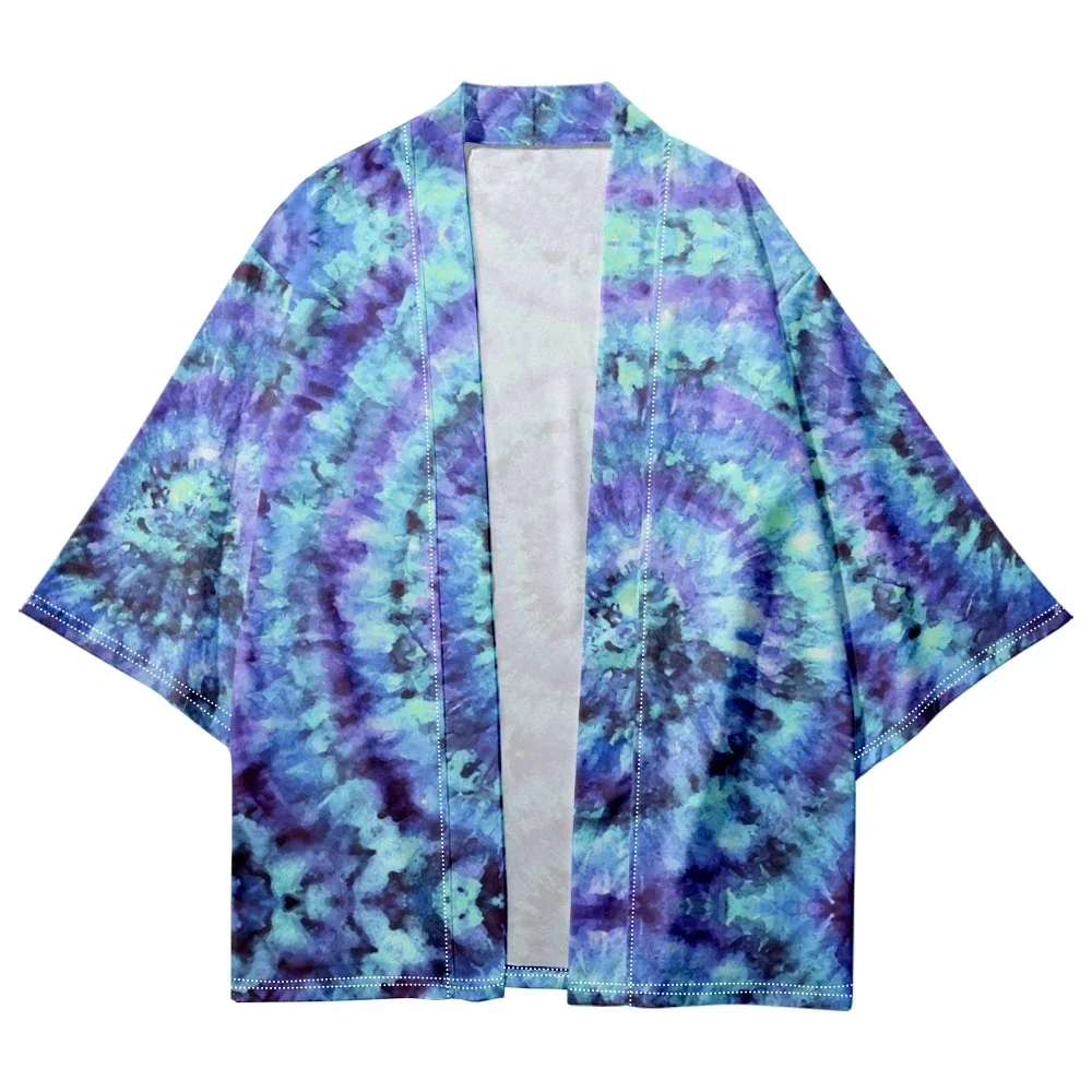 2024 Japanese Kimono Men's and Women's Summer Streetwear Harajuku Kimono Tie Dye Print Beach Shirt Traditional Bathrobes