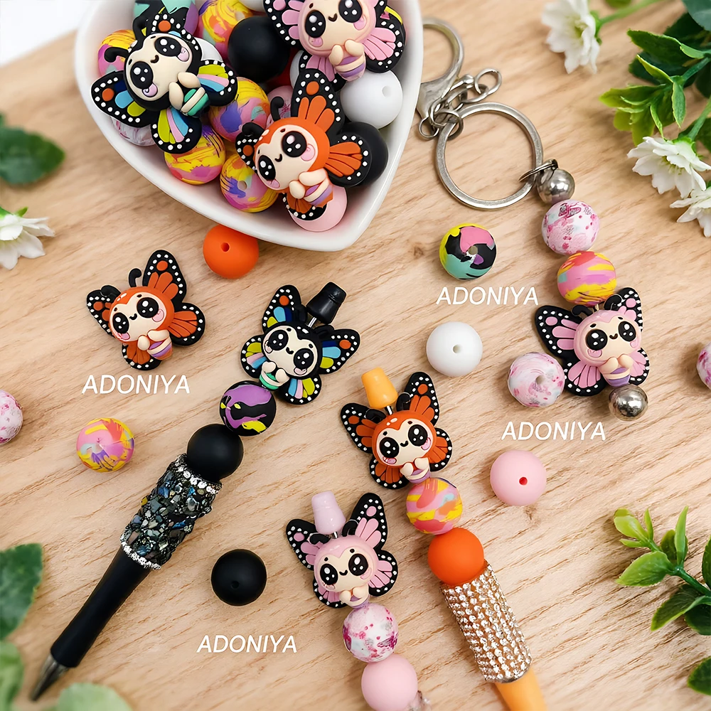 33/58-teiliges Set bunter Schmetterlings-Silikonperlen für DIY-Halsketten, Armbänder, Dekorationen, Stifte, Schmuckanhänger usw. Geburtstagsgeschenk für die Feiertage – Detail 5