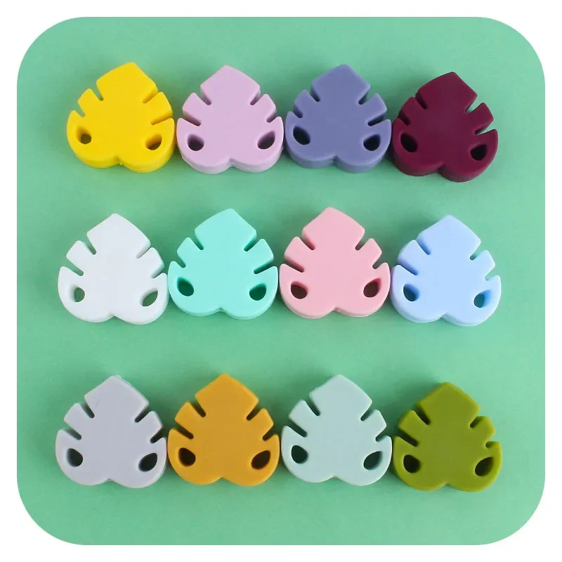 Kissteether 3pc Silicone Leaf-Shape Beads for DIY Baby Pacifier Clips Teething Necklace Toys Baby Silicone Teethers Dummy Holder