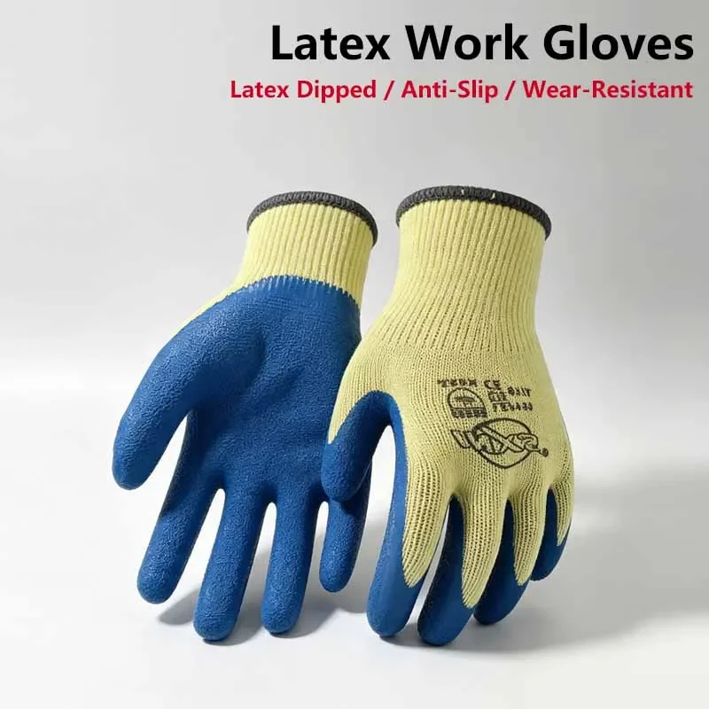 L22110 Knit Work Gloves Latex‑Dipped Palm Coated Anti‑Slip Wear‑Resistant Safety Gloves for Construction & Gardening