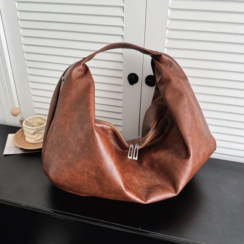 Brown Handbag Female Black Shoulder Bag Quality Retro Leather Underarm Tote Large Portable Travel Sac A Main Fashion Hobo Bag