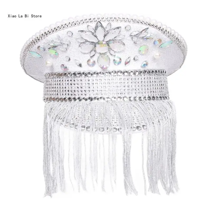 

Bejeweled Captain Hat Crystal Sequins Hat for Bachelorette Party XXFD