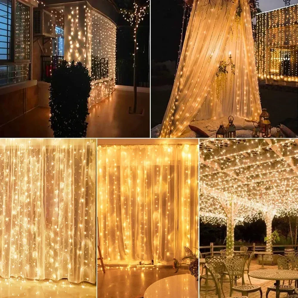 Solar Curtain Light LED Outdoor Waterproof Garland Christmas Decoration String Lights Yard Wedding Fairy Garland String Lights