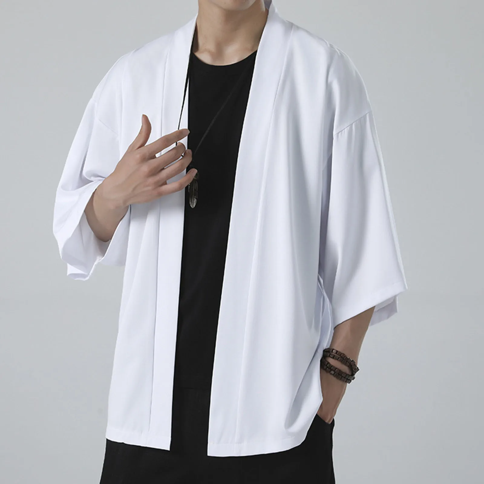 

Men Solid Drop Shoulder Kimono Jacket Open Front Cardigan Cloak Men Knit Jacket Korean Fashion Clothing Streetwear Ropa Hombre