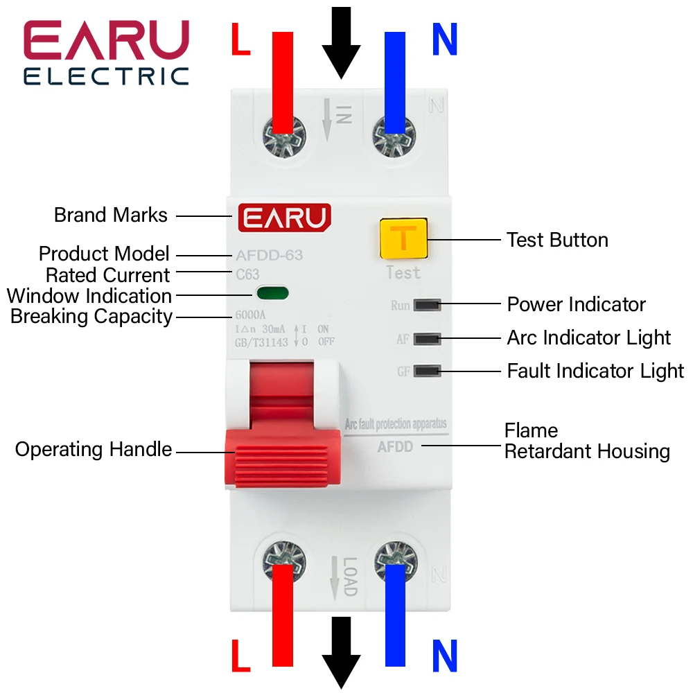 AC220V AFDD Arc Fault Protector Device RCBO RCCB MCB Circuit Breaker Interrupted Overload Earth Leakage Short Circuit Protection