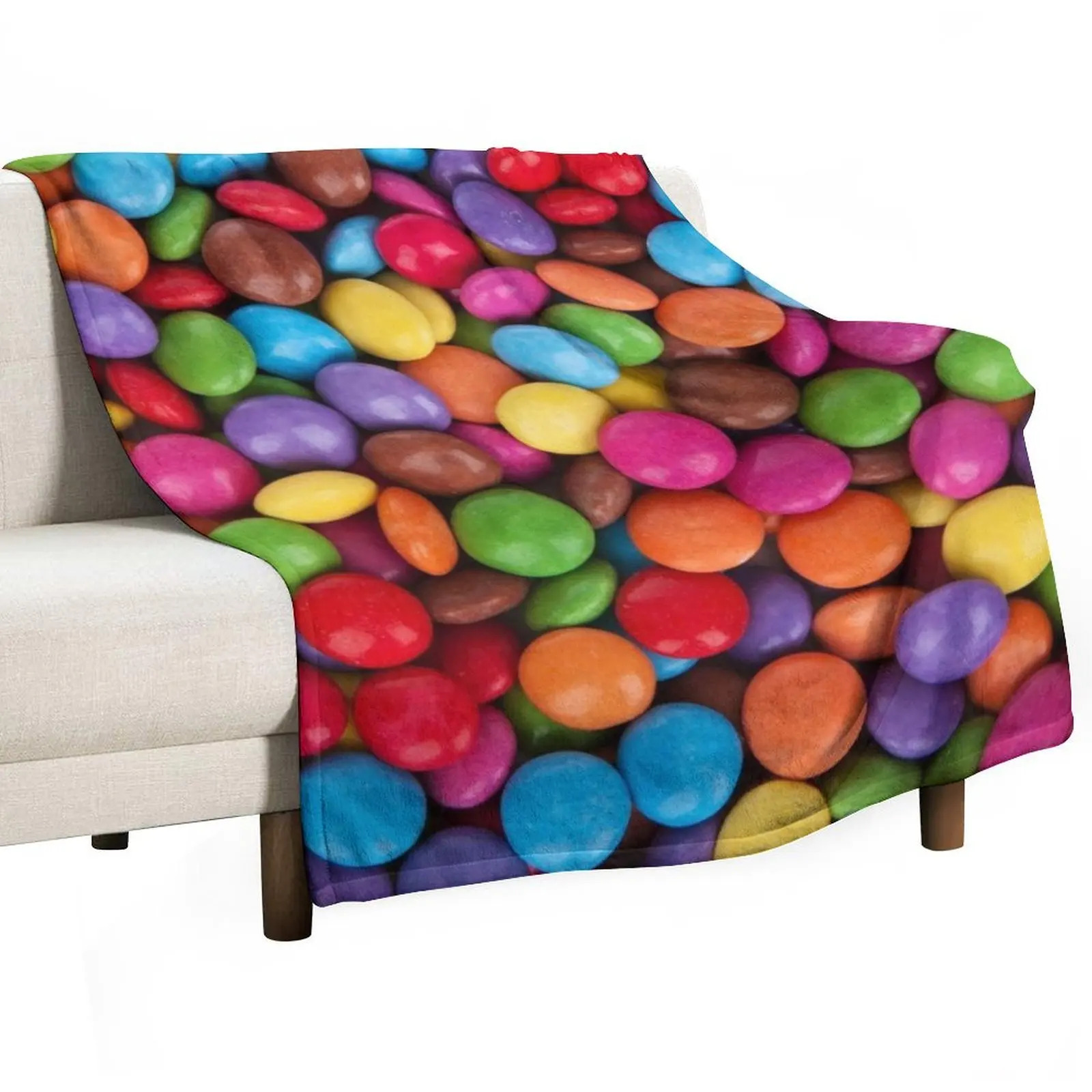 Colorful Candy Texture M&Ms Skittles Rainbow Small Round Bite Candies Throw Blanket Thins cosplay anime Blankets