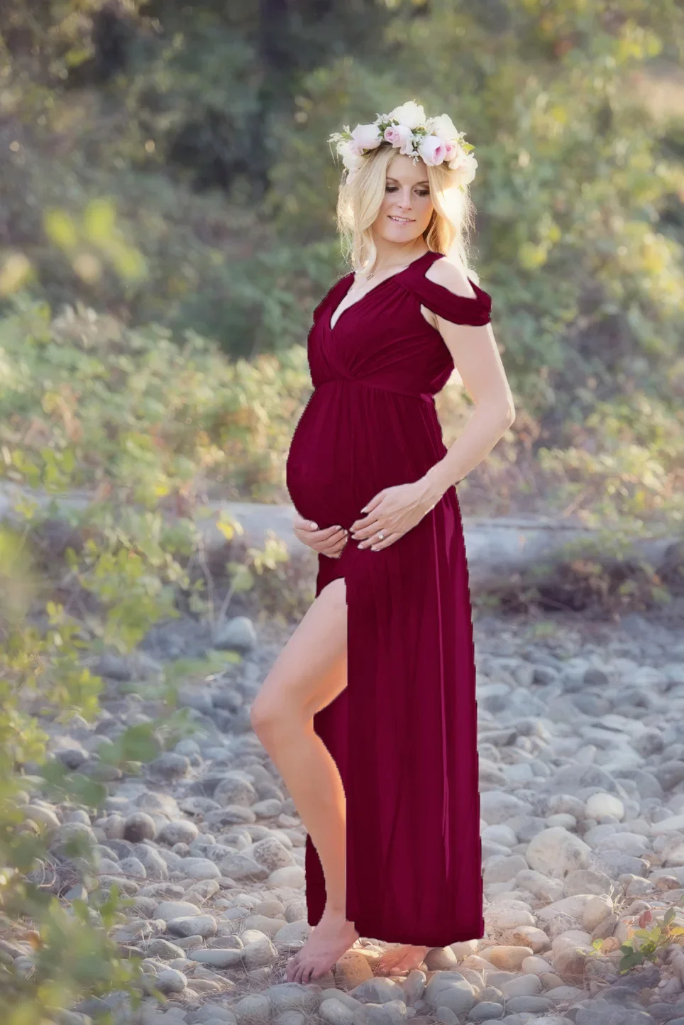 Sexy moederschap fotografie rekwisieten lange jurk voor zwangere vrouwen fotoshoot split front zwangerschap jurken babyborrels maxi-jurk