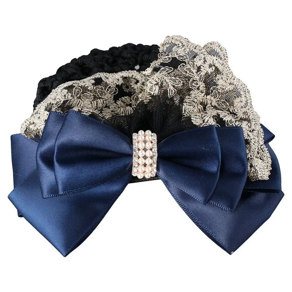 

Модная атласная заколка с жемчугом, профессиональная женская заколка для волос с цветочным кружевом, бантом и сеткой, кружевной бант