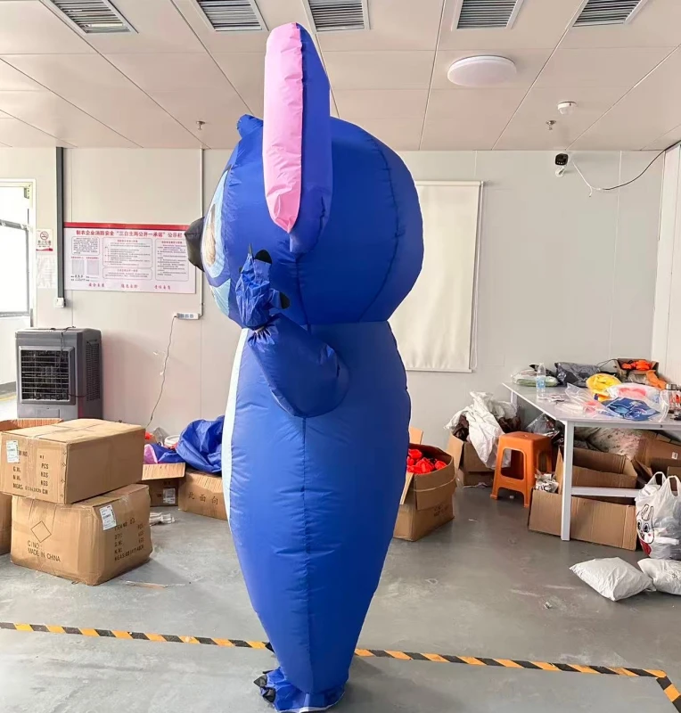 2028 Blaues Cartoon Stitch Aufblasbares Kostüm – Heißer Charakter für Erwachsene, Cosplay, Karneval, Geburtstag, Party, Performance-Anzug für Erwachsene