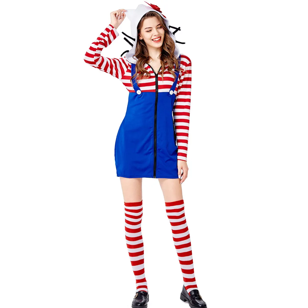 

Halloween costumes Red and white striped personify cat Cosplay Jingle Cat party cosplay costumes halloween costumes for women