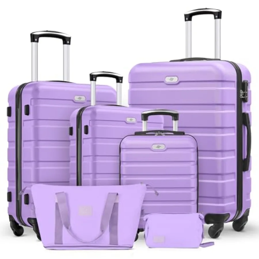 Purple 6 Piece Hardside Luggage Set with Expandable Travel Duffle Bag for Carry-on and Checked Suitcases 16 20 24 28 inch