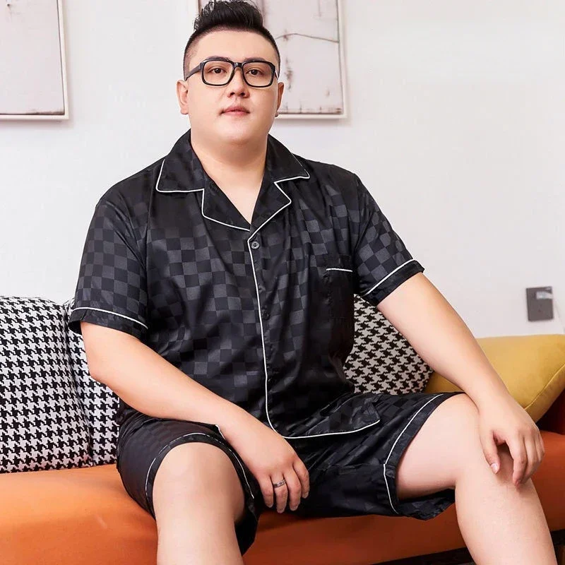 

Men's Plus Size Pajamas Extra Large Summer Short Sleeve Shorts Loungewear Fat Man Ice Silk Fat Man Pajamas Set