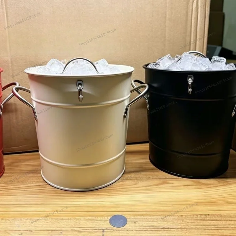 Suitable for triple color metal double-layer ice bucket insulation, with ice shovel and large capacity outdoor camping bucket