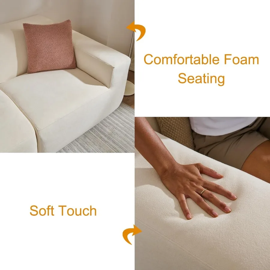 أريكة مريحة معيارية من Loveseat 75 قماش بيج بمقعدين، أريكة ذات مقعد عميق مدمجة لغرفة المعيشة الصغيرة وغرفة النوم أو ركن القراءة
