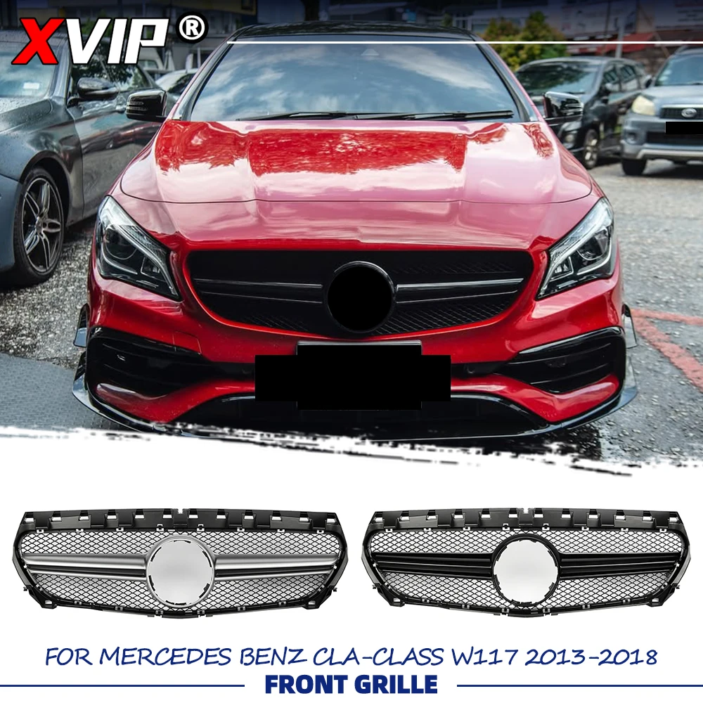 XVIP Chrom Silber A-Style Racing-Kühlergrill Glänzend Schwarzer Stoßstangengrill für Mercedes Benz CLA-Klasse W117 13-18 CLA200 CLA250 CLA45