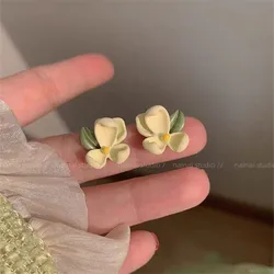 Korean Style Cute Dropping Oil Cartoon Flower Stud Earrings Women Small Fresh Spring Leisure Travel Jewelry