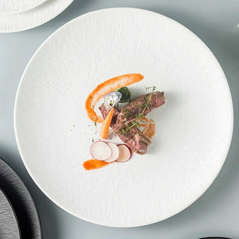Restaurant Dishes, Round Frosted Ceramic Plates, Fruit Plates, Dessert Plates, Black and White Tableware, Utensils, Kitchenware