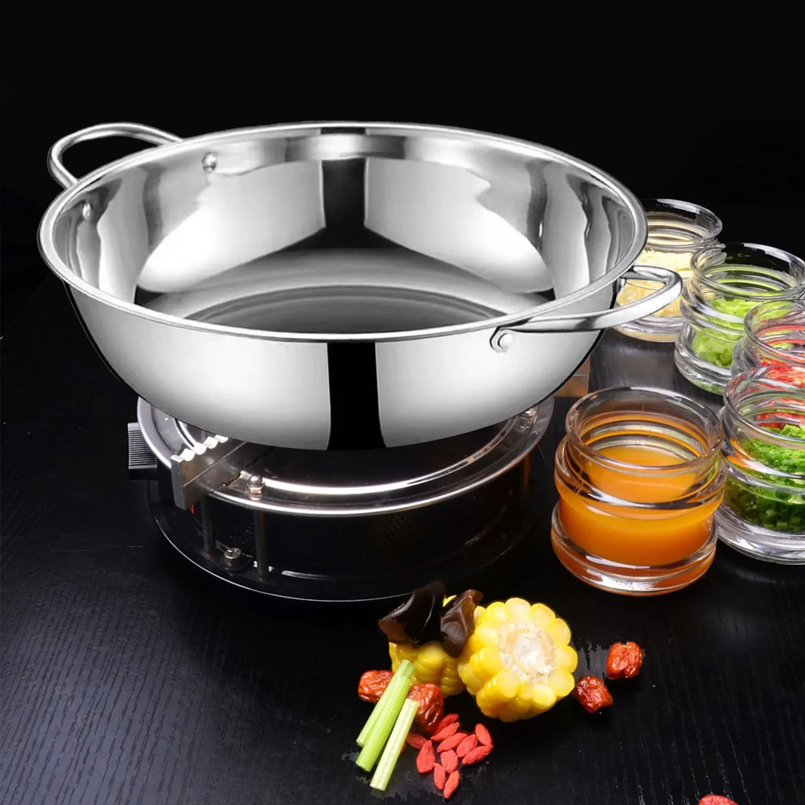 Stainless Steel Hot Pot Shabu Shabu Pot for Induction Cooker Thickened Chinese Hot Pot for Festivals Home Holidays Party Travel