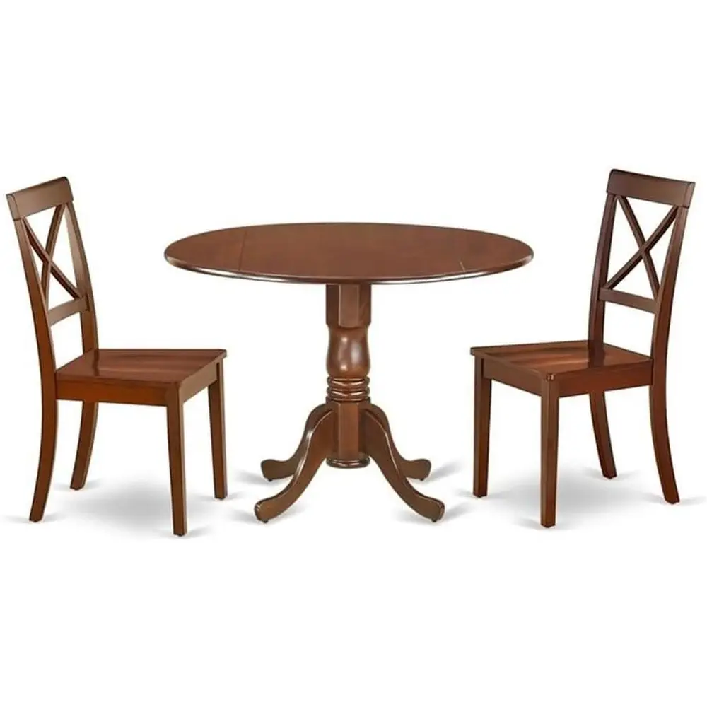 

Обеденный стол DLBO3-MAH-W из 3 предметов: круглый деревянный стол с подставкой и 2 стула для столовой, 42x42 дюйма, Maany