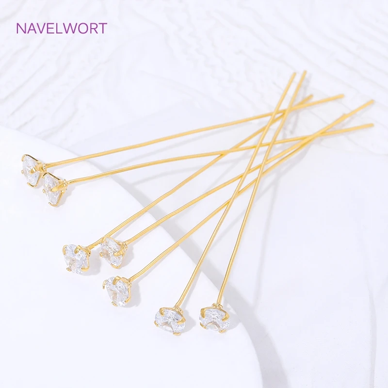 18K Gold Plated Inlaid Zircon Flat Head Pins For Jewelry Making,Pins For Jewelry,Pins For Earrings Supplies,DIY Beading Findings