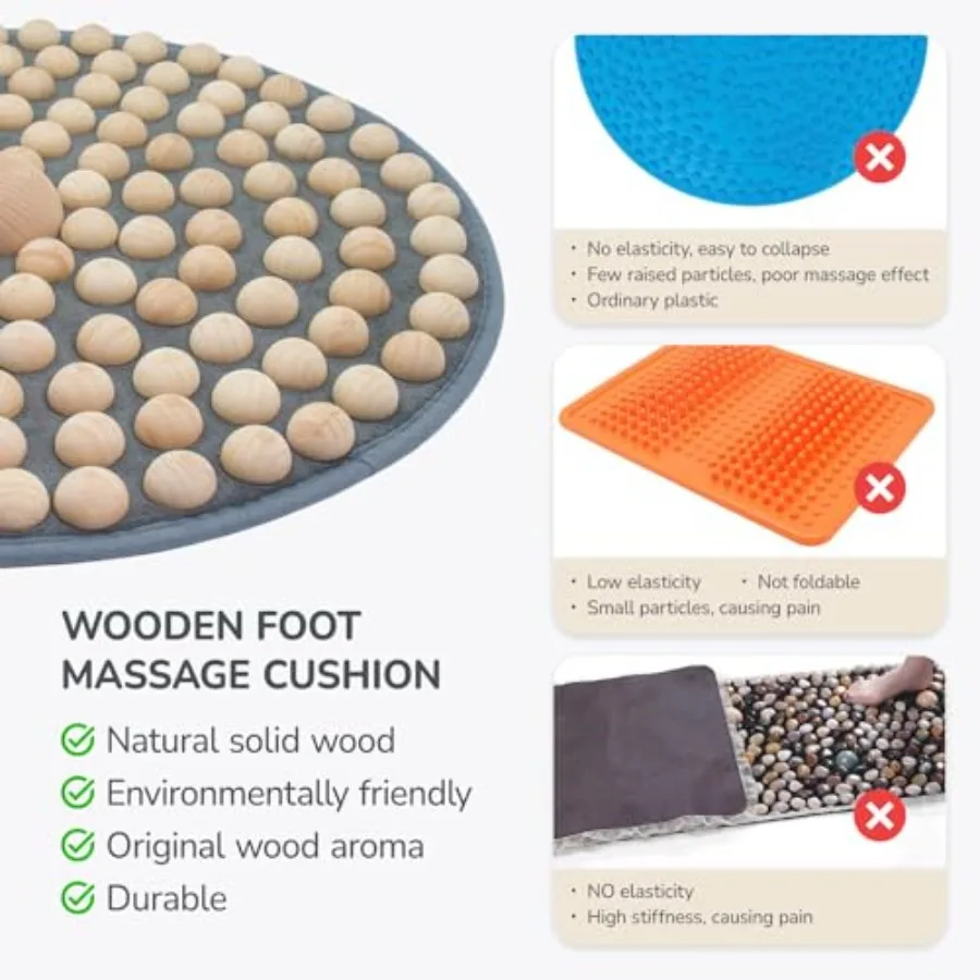 Wood Foot Acupressure Mat for Daily Relaxation and Foot Care Ergonomic Design with Foldable Pressure Point Pad for Home Office