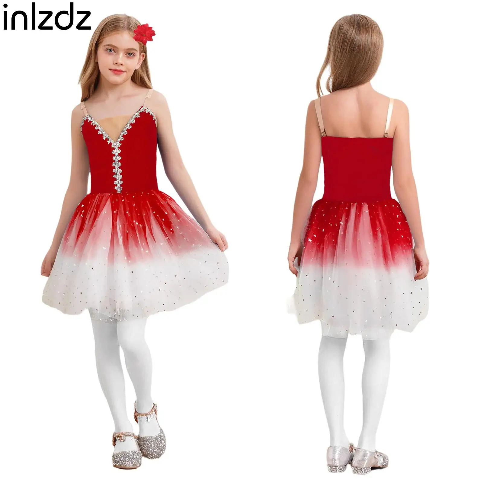 

Ballet Dance Performance Costume Kid Girl Sleeveless Velvet Bodice Sequined Tulle Tutu Dress with Headwear for Ballet Dance Wear