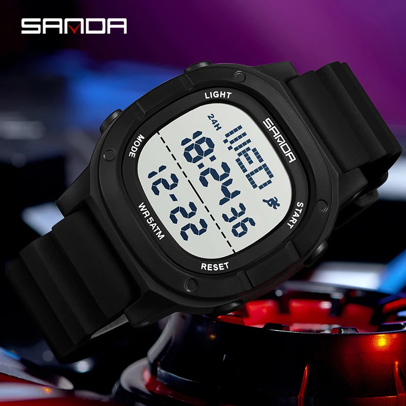 SANDA New Fashionable Men's Electronic Watch Alarm Clock Timer Calendar Shock Resistant Sports Leisure LED Digital Wristwatch