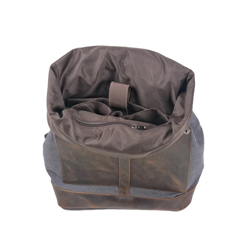 New vintage wash canvas men\'s backpack waterproof large capacity roll top expansion backpack men\'s outdoor hiking bag