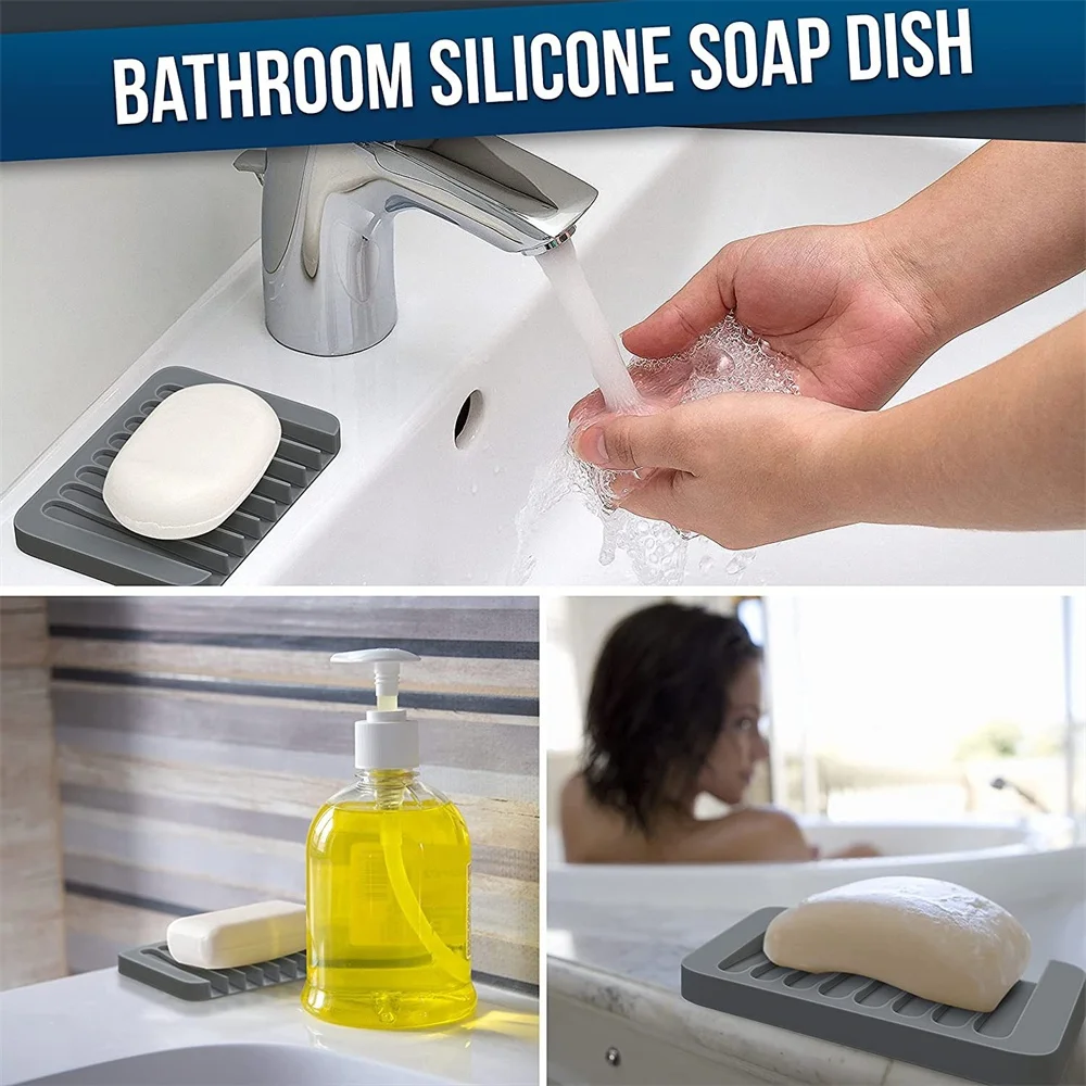 1-Pack Free Punch Soap Box Silicone Draining Soap Holder Creative Kitchen Bathroom Countertop Non-slip Shelf