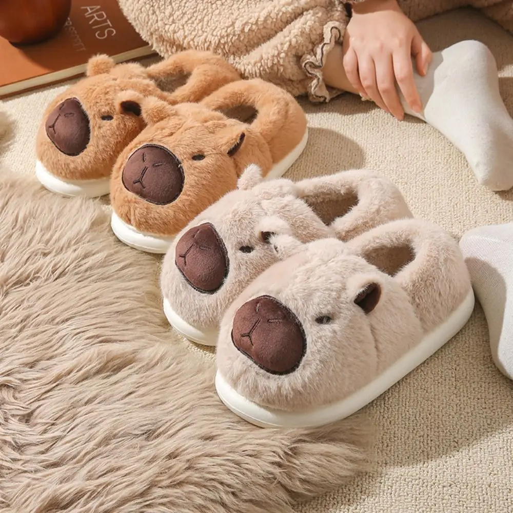 COZY Soft WARM Capybara รองเท้าแตะ Plushy สัตว์ Capybara รองเท้าแตะ Plush ลื่นน่ารักขนสัตว์ Capibara รองเท้าแตะห้องนอน