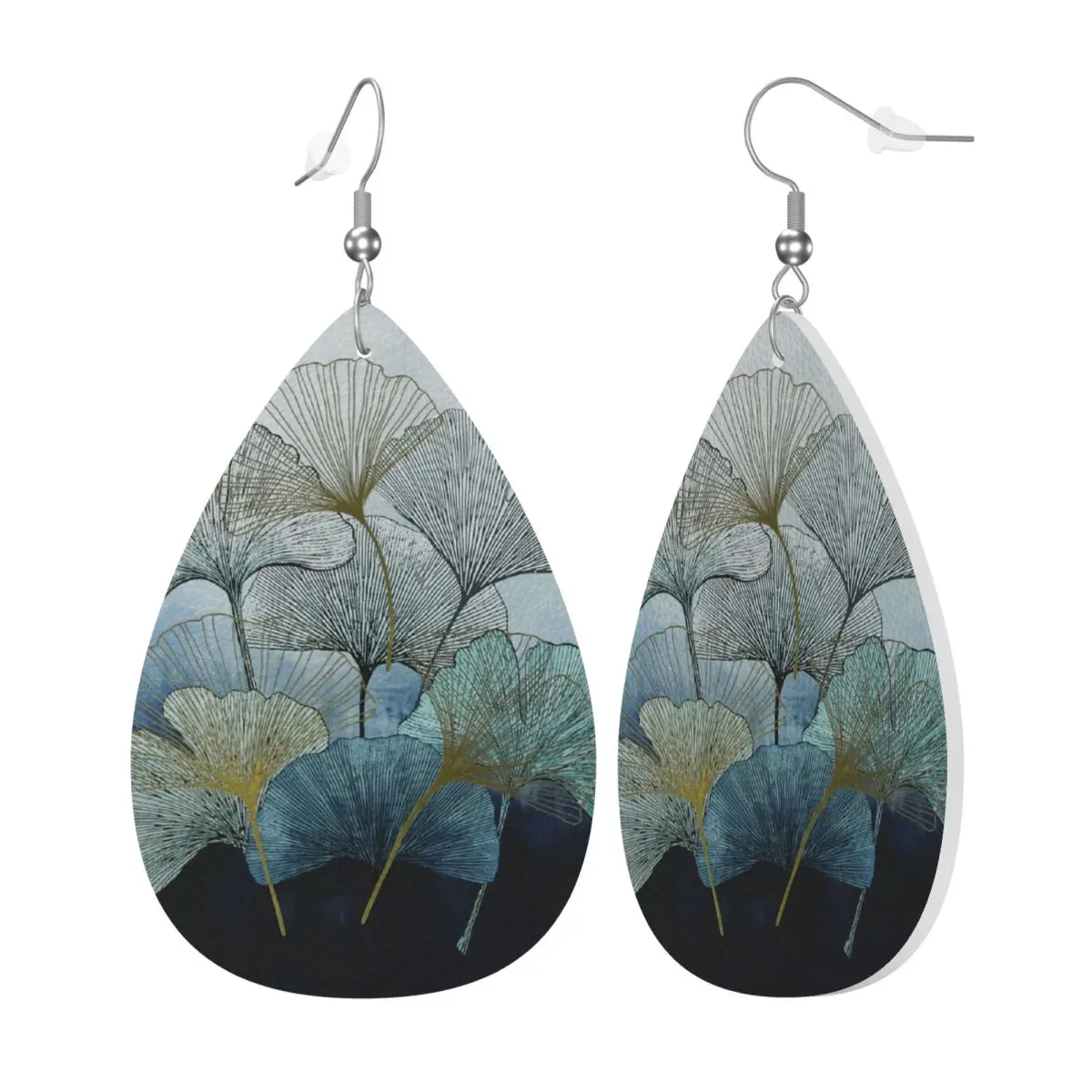 Custom Ginkgo Leaf Leather Teardrop Earrings for Women Leather Earrings Oil Painting Flower Lightweight for Parties Holidays