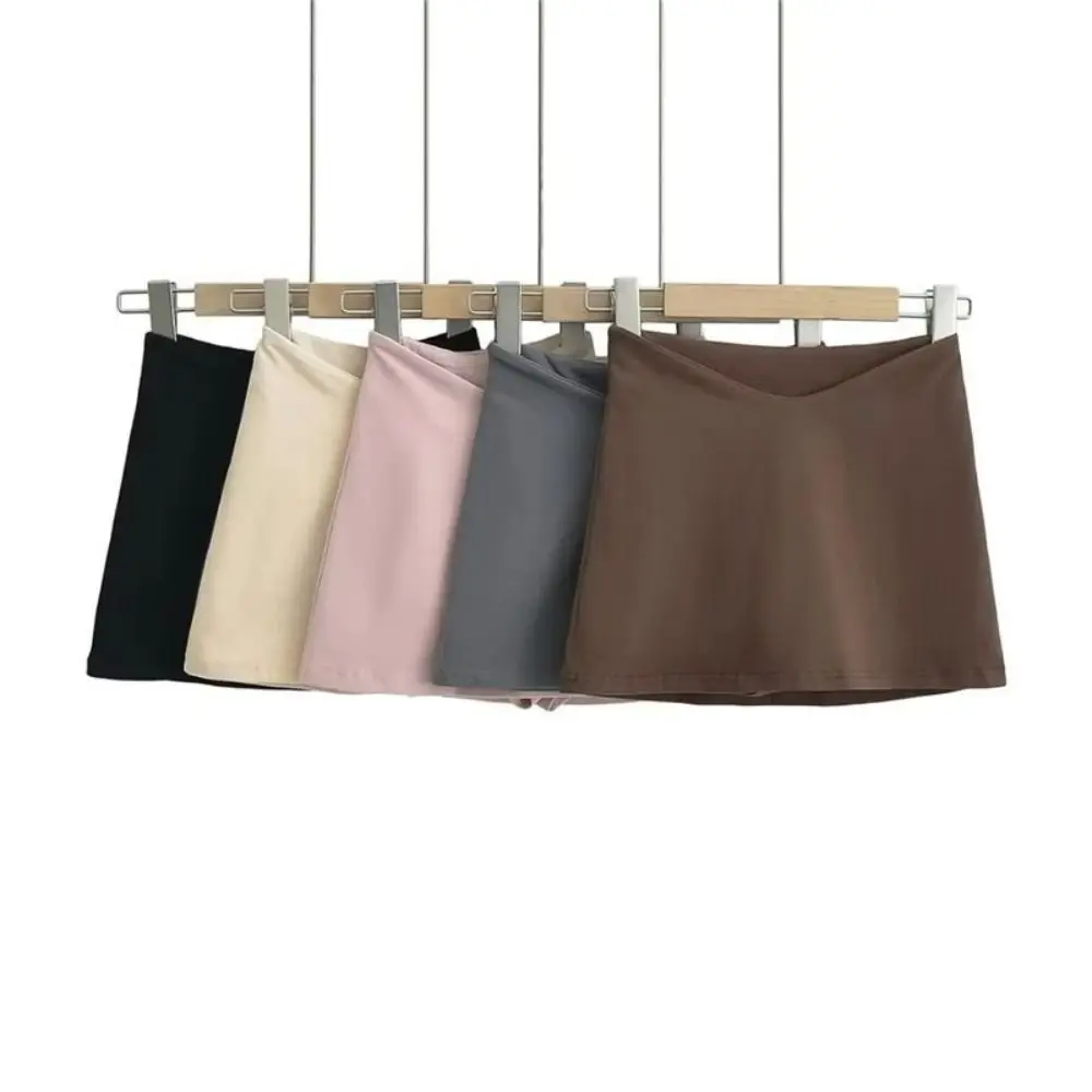 Simple Y2K A-line Short Skirt Low Waist V-shaped Waist Mini Skirts Shorts Solid Spicy Girl Skirts Summer