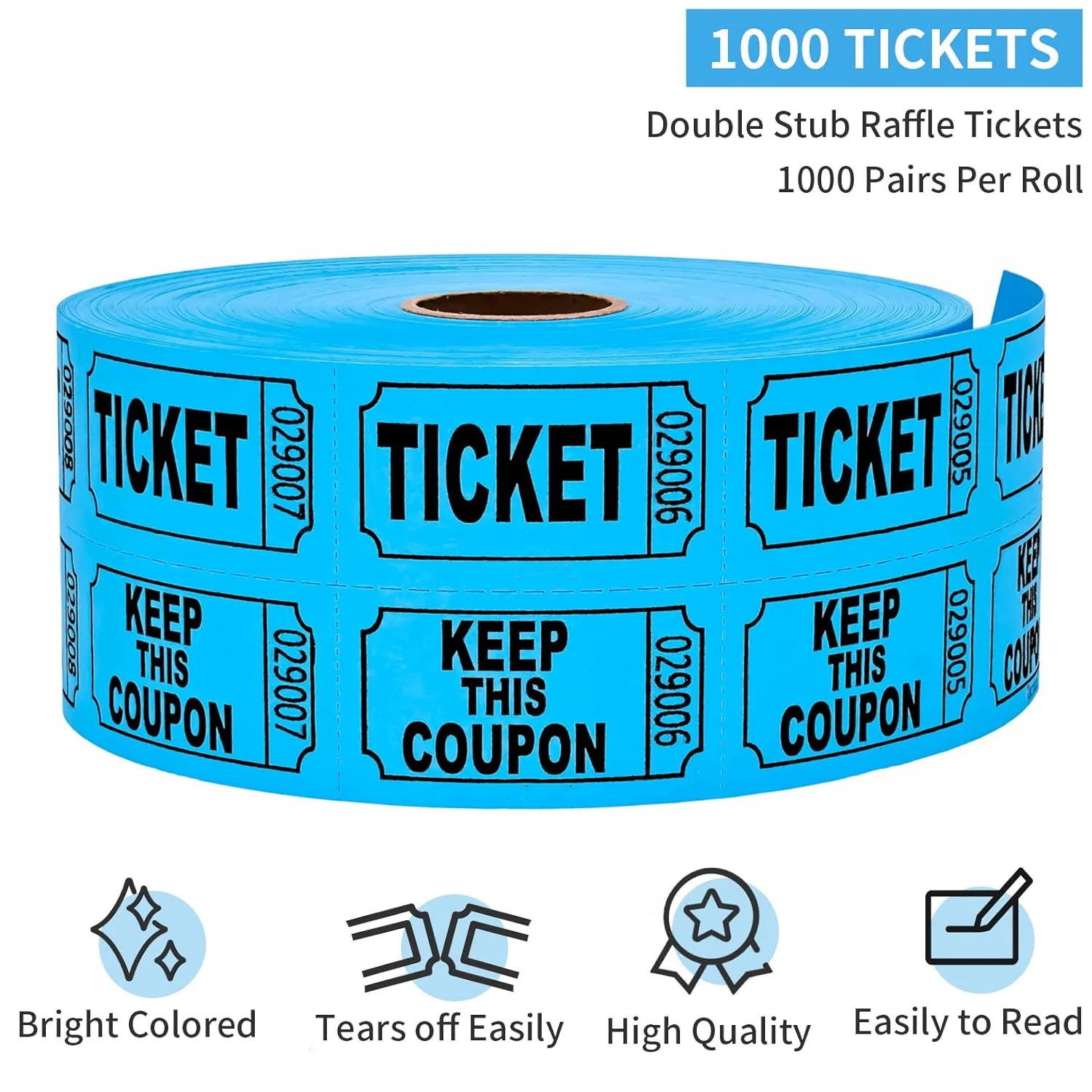 1000 Tacticai Raffle Tickets, Blue/Red (2 Color Selection), Double Roll, Ticket for Events, Entry, Class Reward, Fundraiser