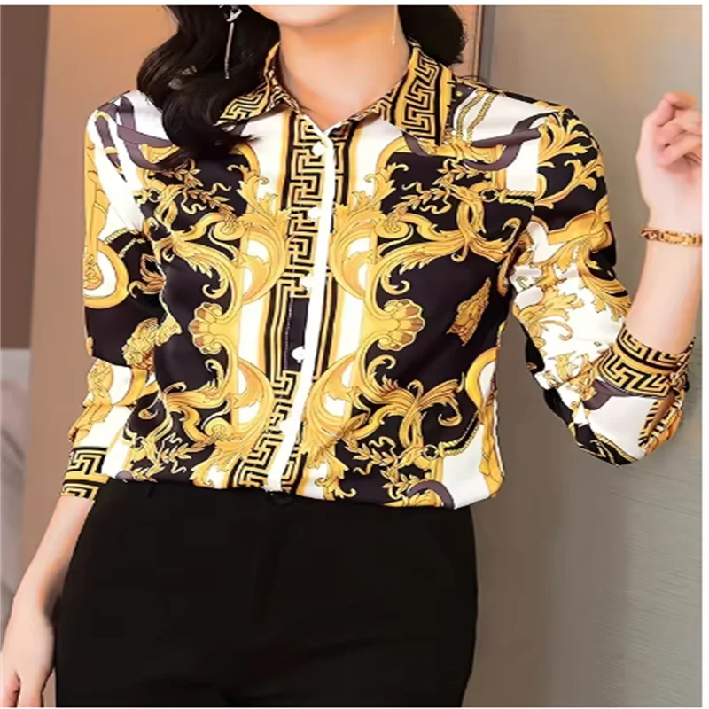 

2026 Summer Shirt Women's and Men's Flower and Lion Digital Printed Shirt Collar Button Long Sleeve Shirt