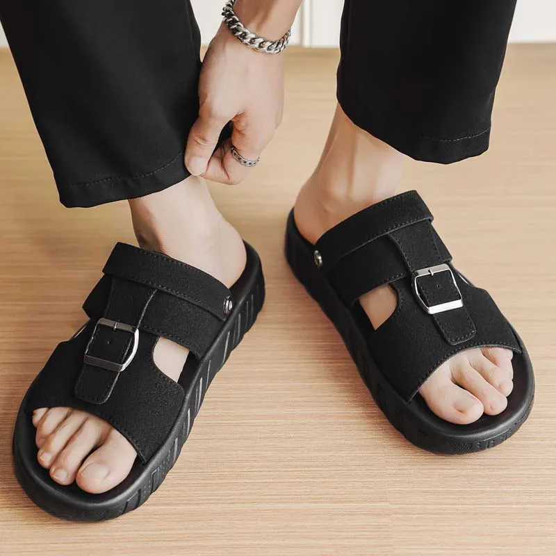 Men's Two-Way Wear Adjustable Buckle Sandals EVA Padded Sole Sandals Slip-Resistant Wide Fit Leisure Outdoor Beach Slippers