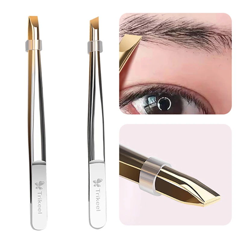 Pinzas multifunción de punta plana/inclinada de acero inoxidable, pinzas para cejas, depilación facial, herramienta de maquillaje, pestañas postizas