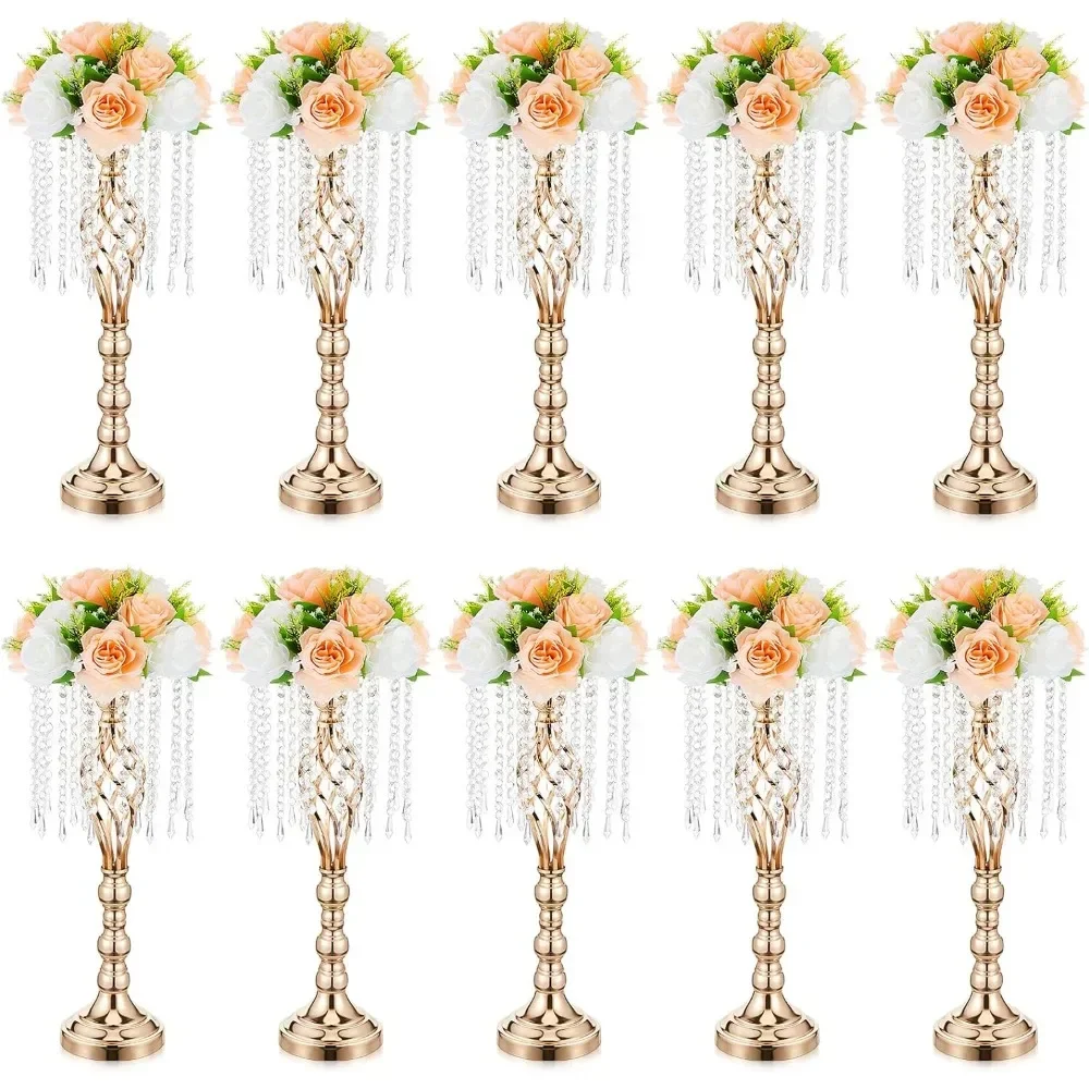 

10 Pcs 21.7 Inches Gold Crystal Wedding Centerpieces for Tables with Metal Chandelier Holder Stand