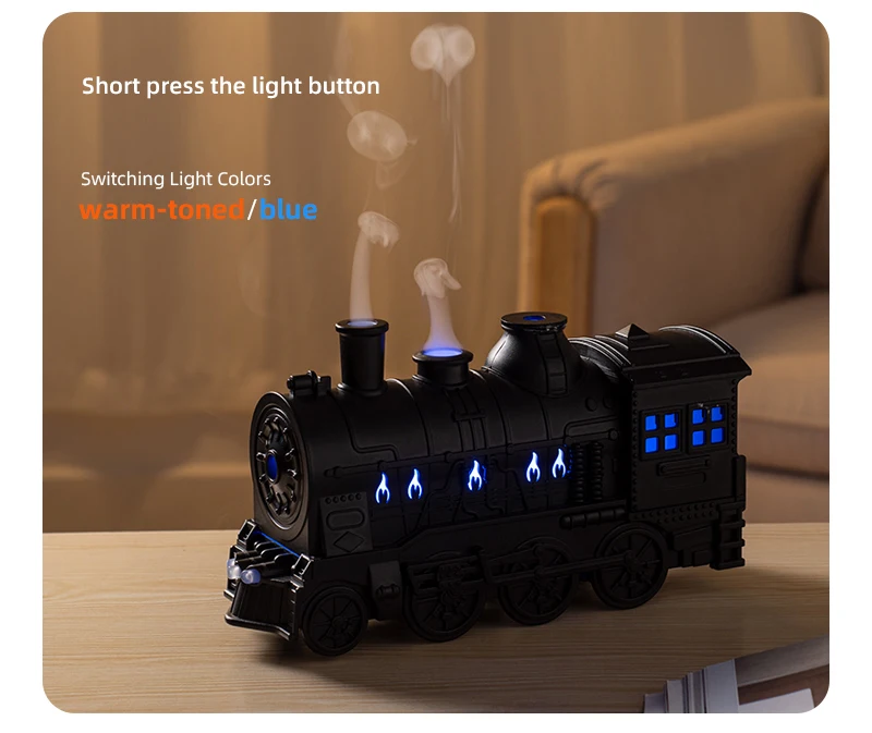 

with LED Lamp Aroma Difusor Atomizer，Mini Train Shape Aromatherapy Essential Oil Diffuser Ultrasonic Cool Mist Air Humidifier