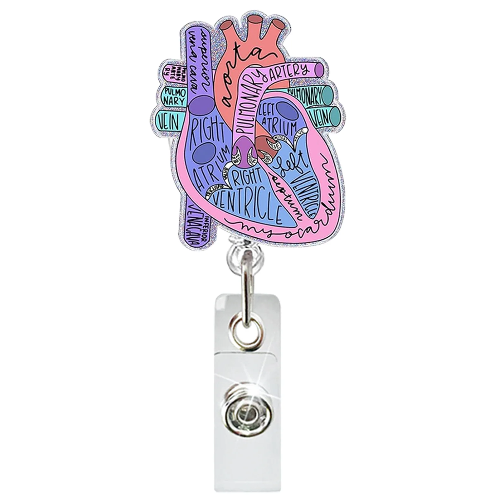 Medical Eyeball Heart Lung Brain Acrylic Glitter Retractable Badge Reel Rotating Crocodile Clip ID Badge Holder for Doctor Nurse