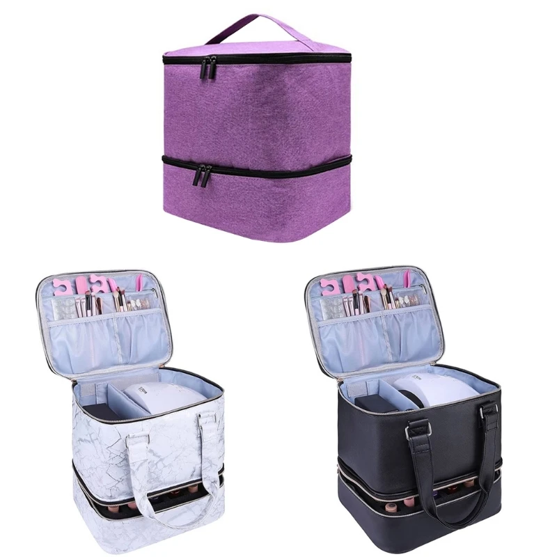 Double Layer NailPolish Carrying Bag Waterproof PU Bag Holds 30 Bottles NailPolish Storage Box Case Portable E74B