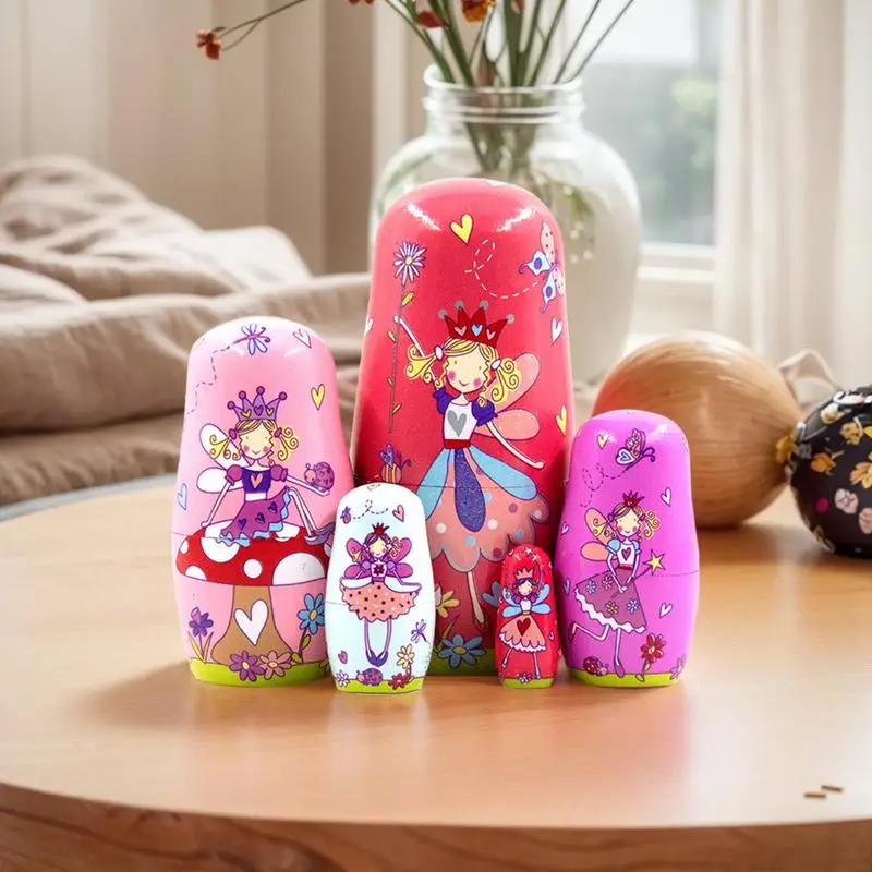 Muñecas de anidación para niños, juguetes educativos Montessori de madera de 5 piezas, Matryoshka rusa, juguetes de anidación apilables para aprendizaje