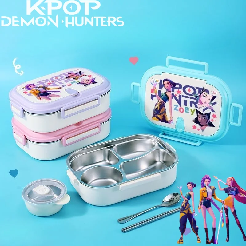 

Creative KPop Demon Hunters Rumi Zoey Mira New Unisex Cool Anime Cartoon Pattern Stainless Steel Compartment Insulated Lunch Box