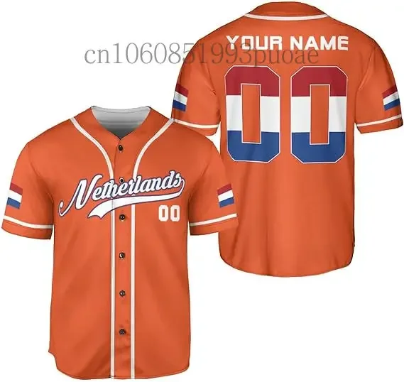 New Netherlands Baseball jersey 3D Print Mesh Custom Name Baseball Shirt Men's Street Oversize Apparel Short Sleeve Sportswear