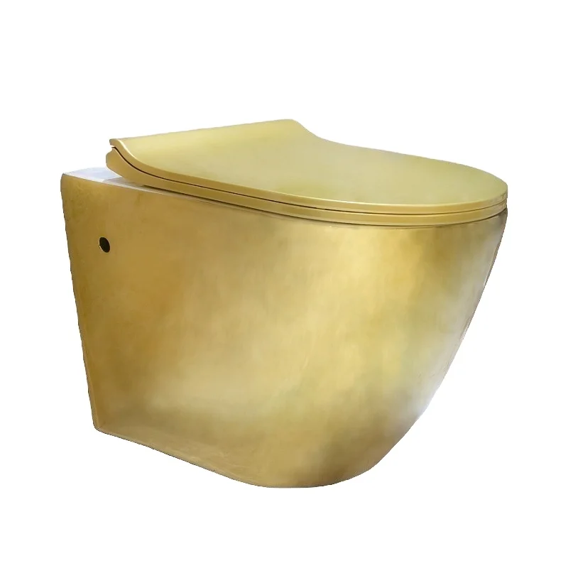 Modern Luxury Gold-Plated Hanging Toilet Bowl Dual-Flush Wall-Mounted One Piece Ceramic Structure for Bathrooms Golden Design