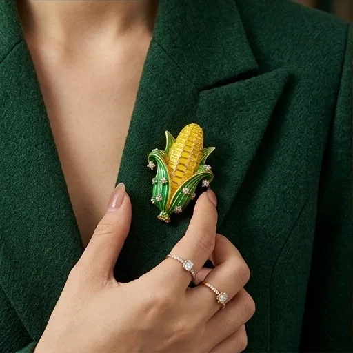 Light luxury enamel corn brooch, high-end suit jacket brooch, exquisite rhinestone wheat ear breast flower accessory