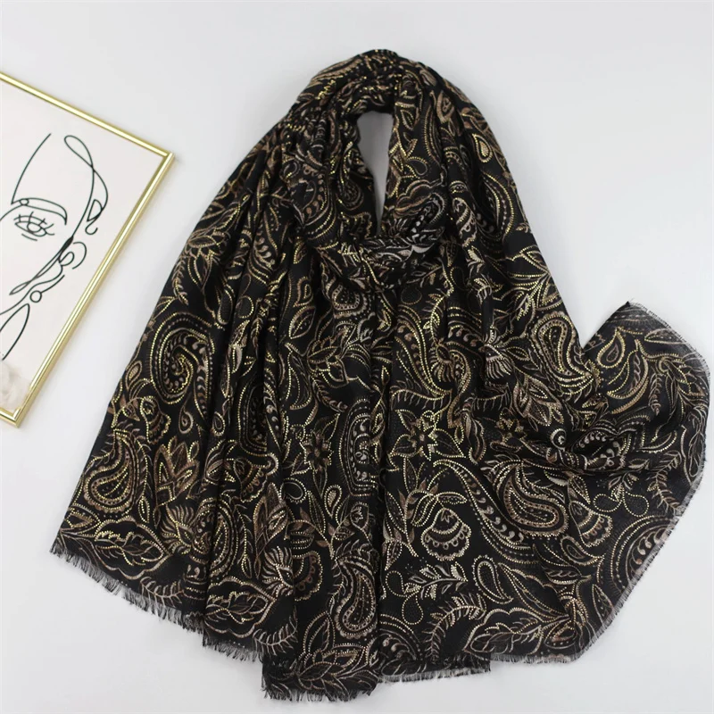 6 Colors Luxury Brand Cotton Viscose Scarf Khaki Paisley Floral Fringe Shawls and Wraps Echarpe Pashmina Bufandas Hijab 180*90Cm