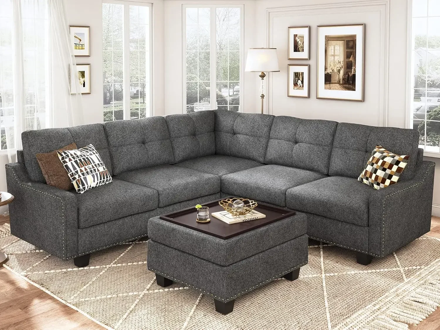 

Convertible Sectional Sofa with Storage Ottoman L Shaped Couch for Small Apartment Reversible Sectional Sofa for Living Room